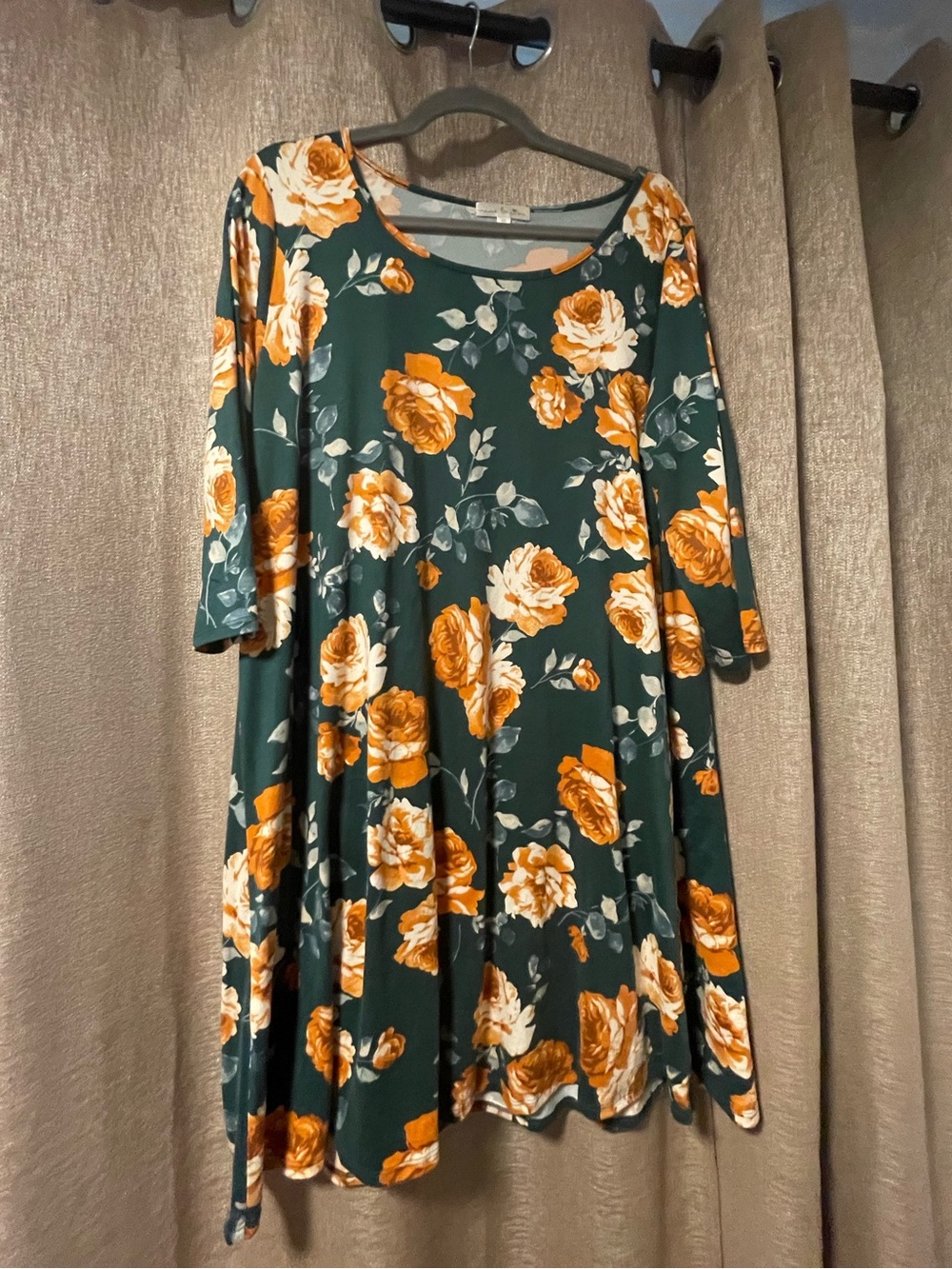 Floral - burnt orange & dark green dress